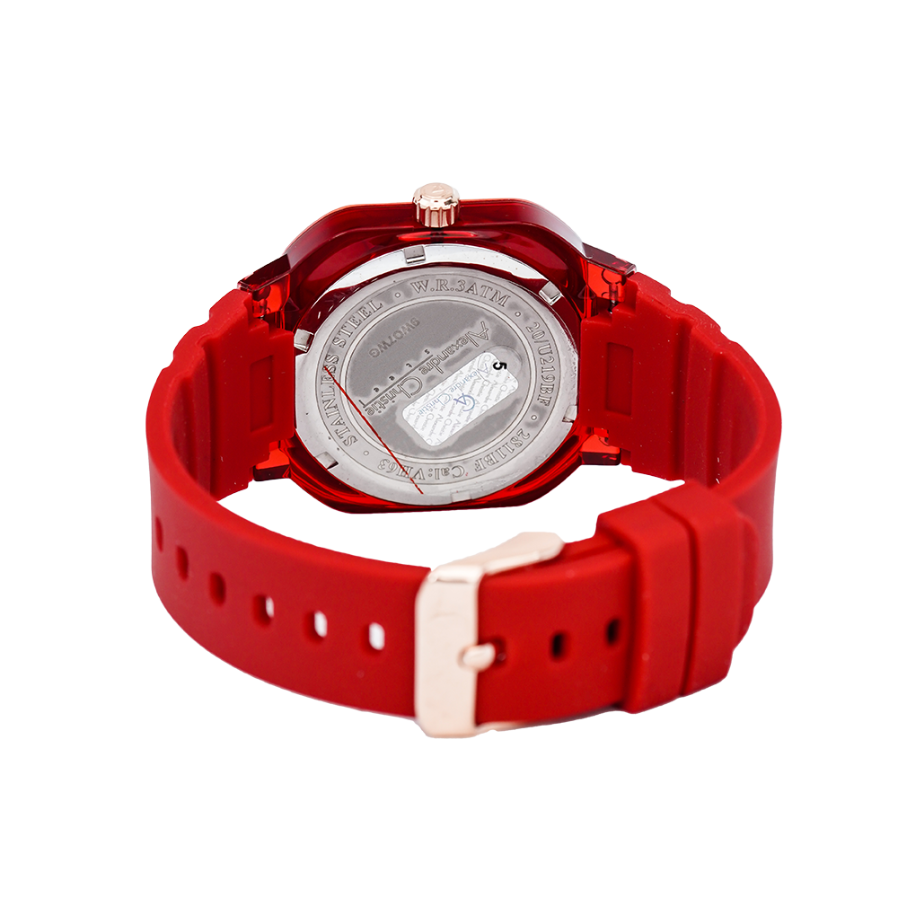 Jam Tangan Alexandre Christie Multifunction AC 2811 BFRRGRERE Women Red Dial Red Rubber Strap