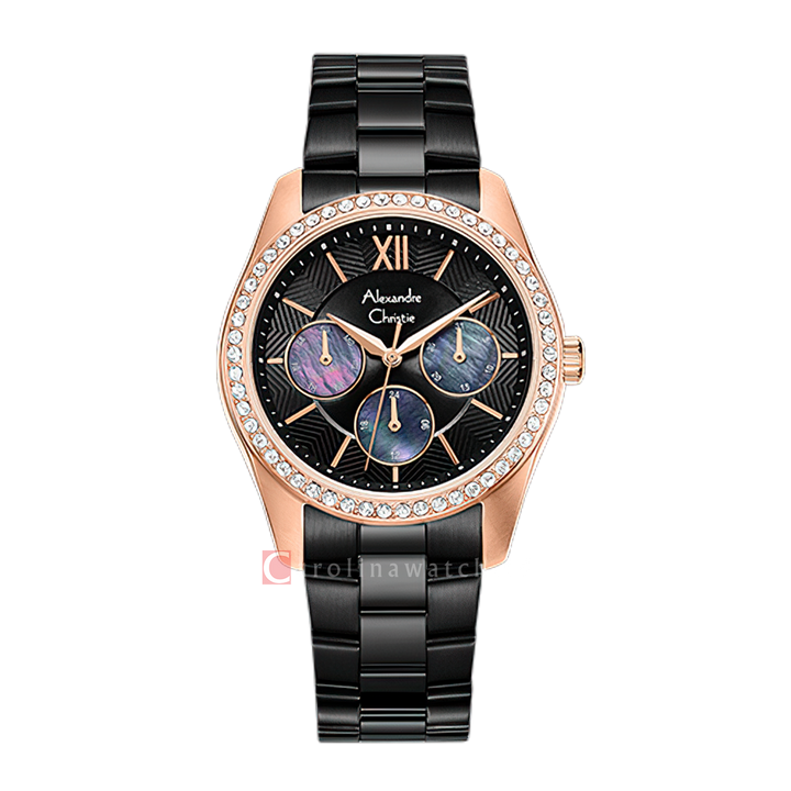 Jam Tangan Alexandre Christie AC 2827 BFBBRBA2 Women Black Dial Black Stainless Steel Strap