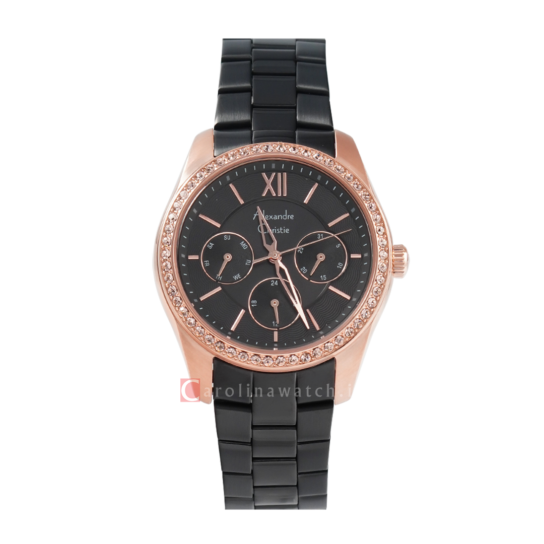 Jam Tangan Alexandre Christie AC Fashion AC 2827 BFBBRBARG Women Black Dial Black Stainless Steel Strap