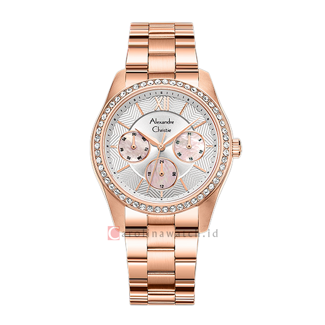 Jam Tangan Alexandre Christie AC 2827 BFBRGSL2 Women Silver White Dial Rose Gold Stainless Steel Strap