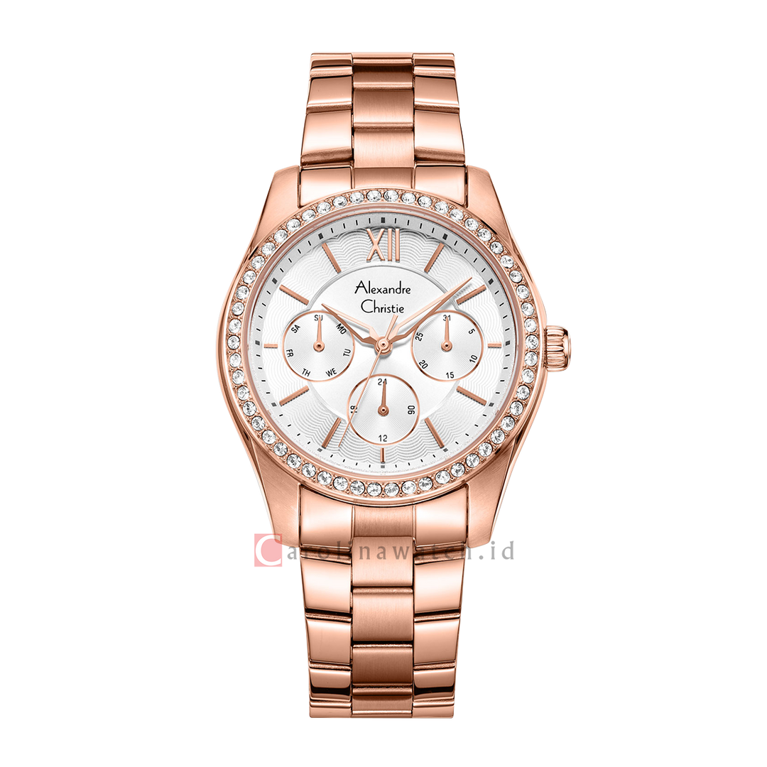 Jam Tangan Alexandre Christie Multifunction AC 2827 BFBRGSL Women Silver Dial Rose Gold Stainless Steel Strap