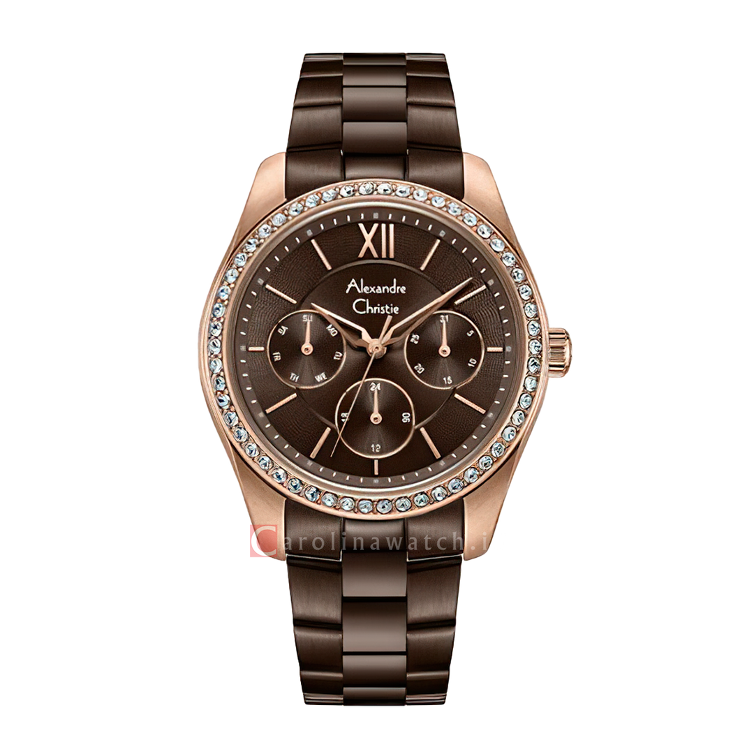 Jam Tangan Alexandre Christie Multifunction AC 2827 BFBROBO Women Brown Dial Brown Stainless Steel Strap