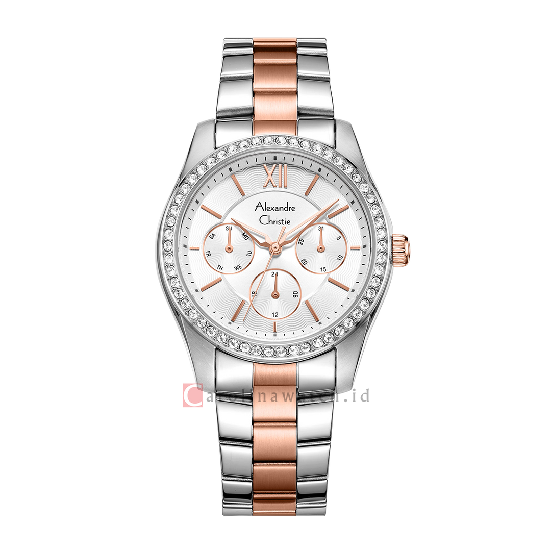 Jam Tangan Alexandre Christie AC 2827 BFBTRSL Women White Dial Dual Tone Stainless Steel Strap