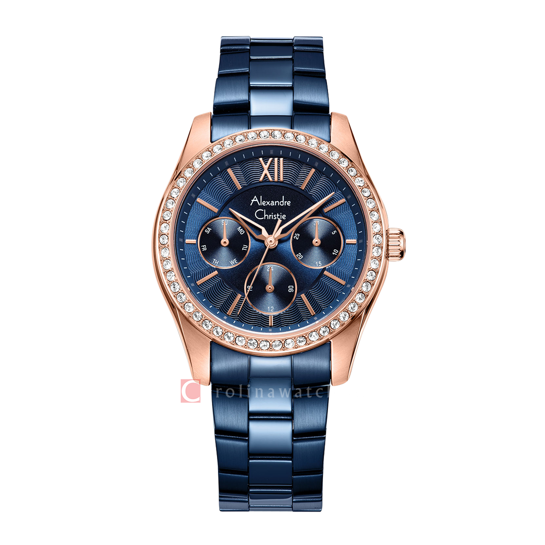 Jam Tangan Alexandre Christie Multifunction AC 2827 BFBURBU Women Blue Dial Blue Stainless Steel Strap