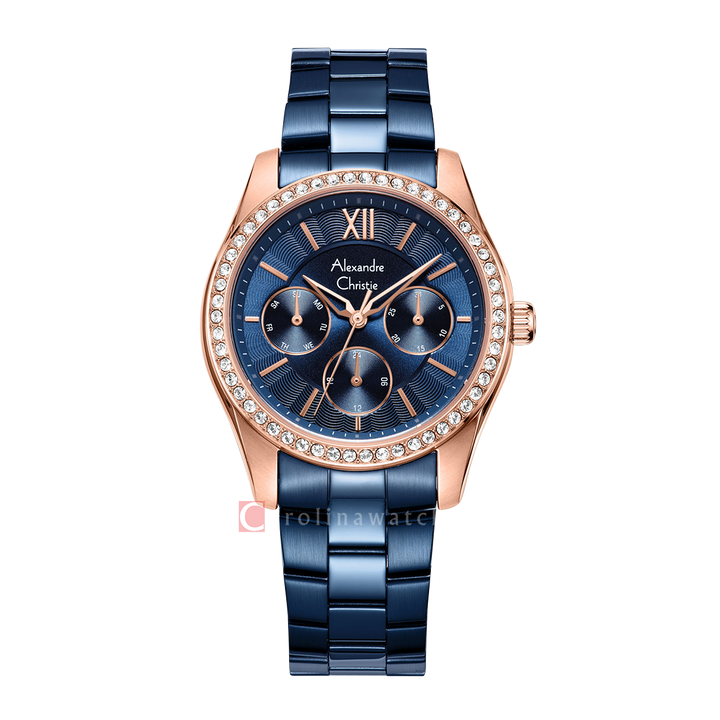 Jam Tangan Alexandre Christie Multifunction AC 2827 BFBURBU Women Blue Dial Blue Stainless Steel Strap