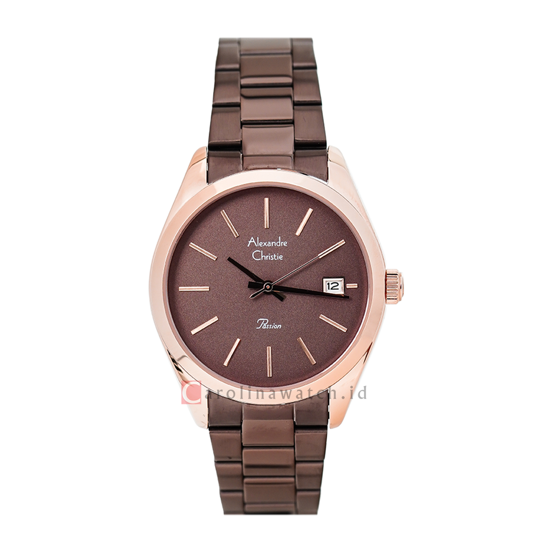 Jam Tangan Alexandre Christie Passion AC 2839 LDBROBO Women Brown Dial Brown Stainless Steel Strap