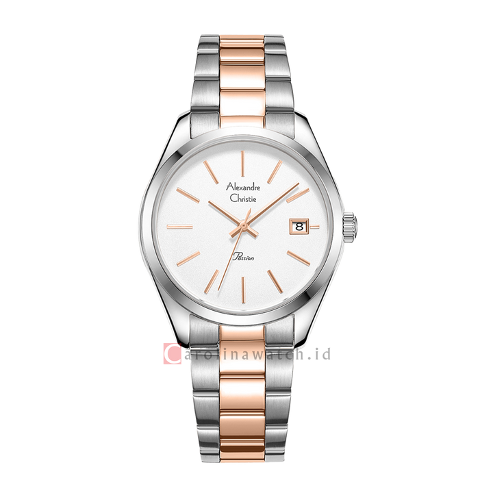 Jam Tangan Alexandre Christie Passion AC 2839 LDBTRSL Women Silver Dial Dual Tone Stainless Steel Strap