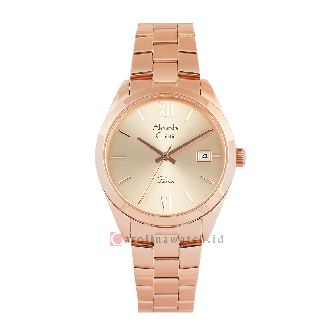 Jam Tangan Alexandre Christie Passion AC 2840 LDBRGRG Women Gold Dial Rose Gold Stainless Steel Strap