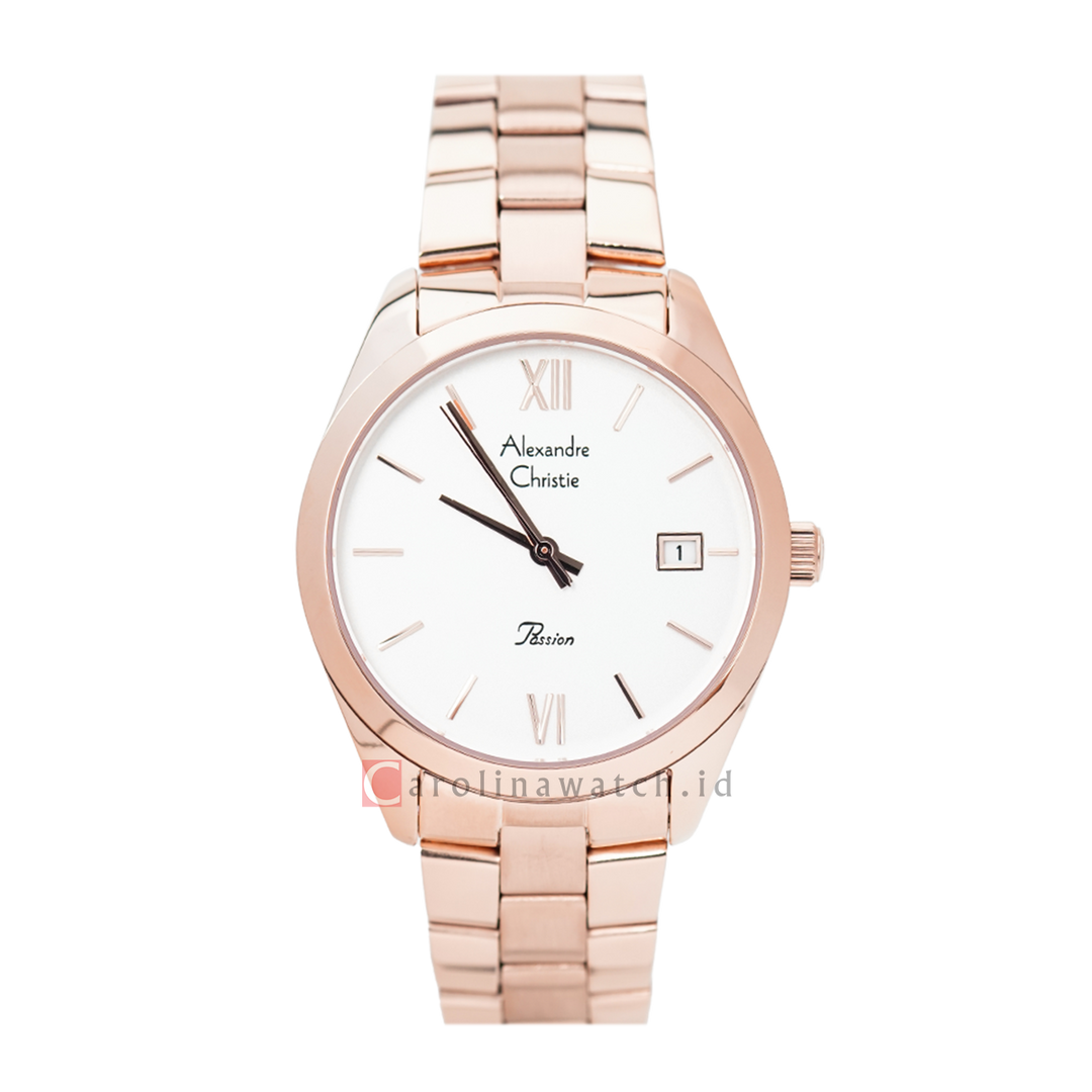 Jam Tangan Alexandre Christie Passion AC 2840 LDBRGSL Women White Dial Rose Gold Stainless Steel Strap