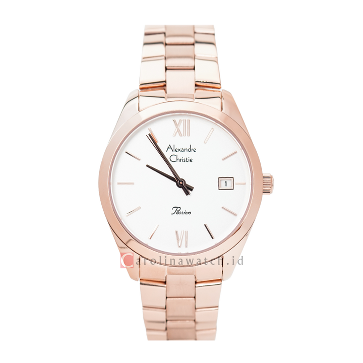 Jam Tangan Alexandre Christie Passion AC 2840 LDBRGSL Women White Dial Rose Gold Stainless Steel Strap
