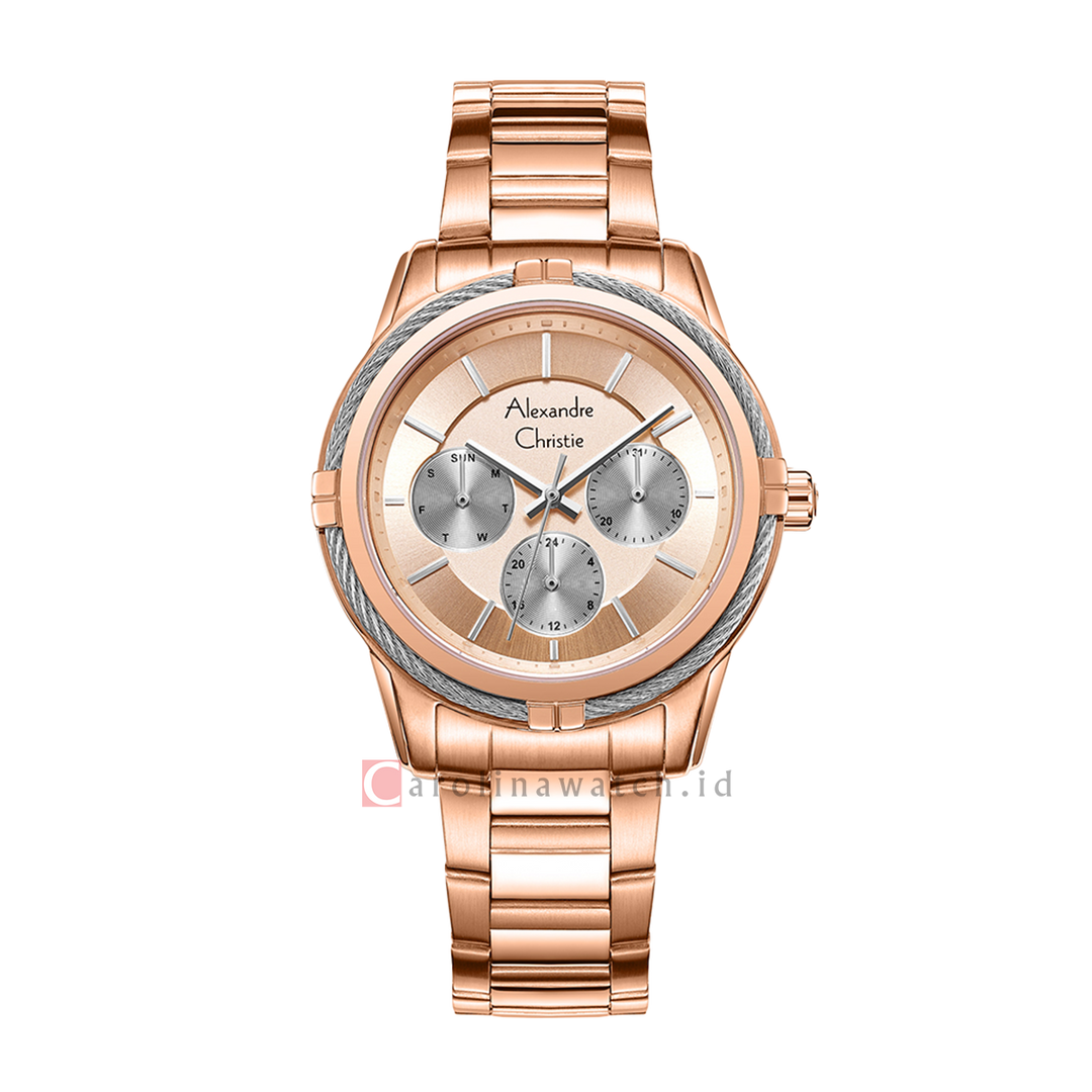 Jam Tangan Alexandre Christie Classic AC 2843 BFBRGLN Women Dual Tone Dial Rose Gold Stainless Steel Strap