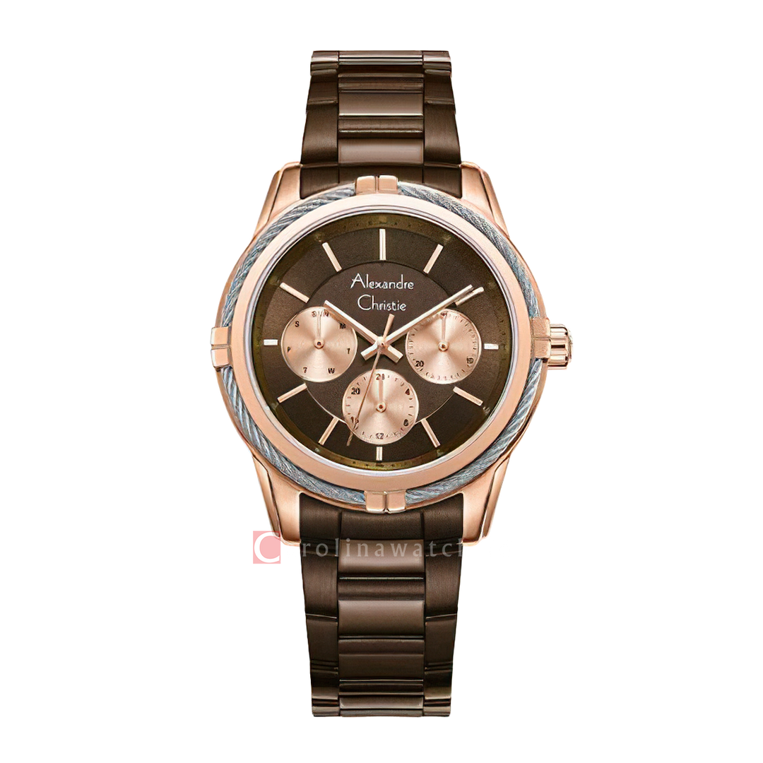 Jam Tangan Alexandre Christie Multifunction AC 2843 BFBROBO Women Brown Dial Brown Stainless Steel Strap