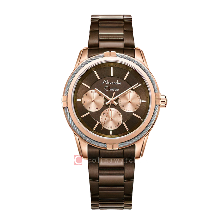 Jam Tangan Alexandre Christie Multifunction AC 2843 BFBROBO Women Brown Dial Brown Stainless Steel Strap