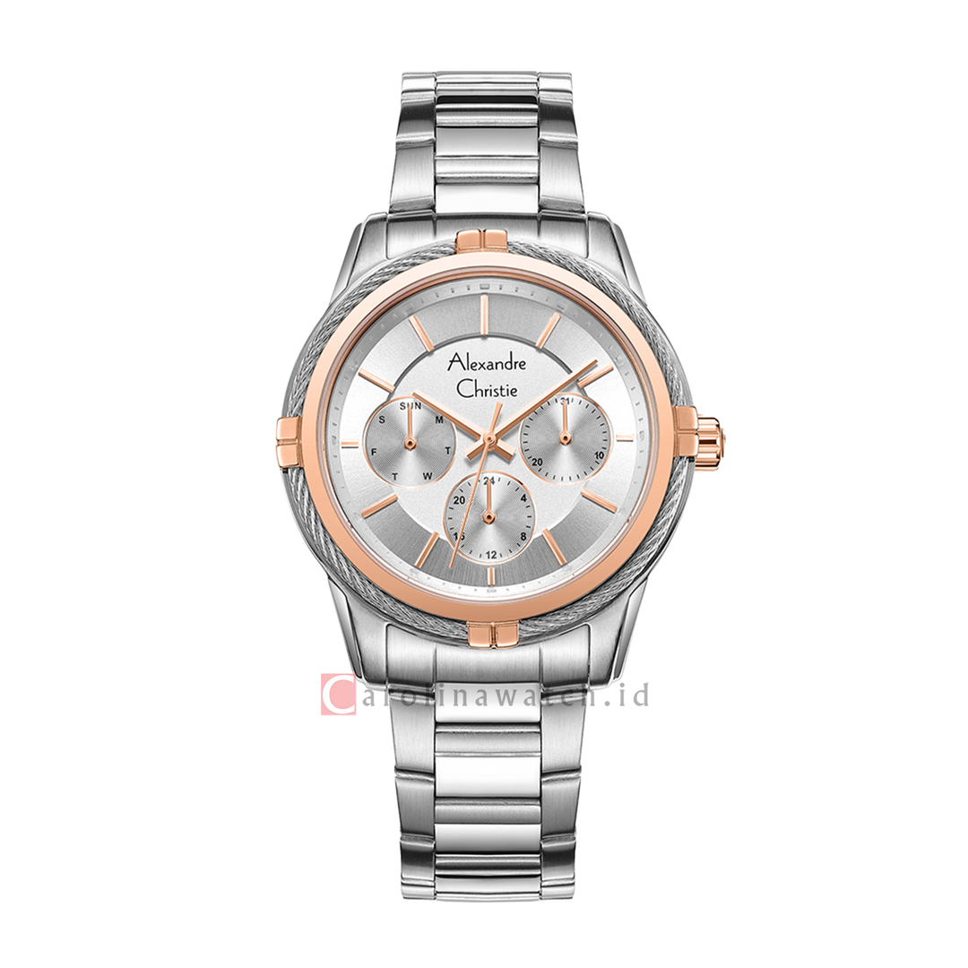 Jam Tangan Alexandre Christie Classic AC 2843 BFBTRSLRG Women Silver Dial Rose Gold Stainless Steel Strap