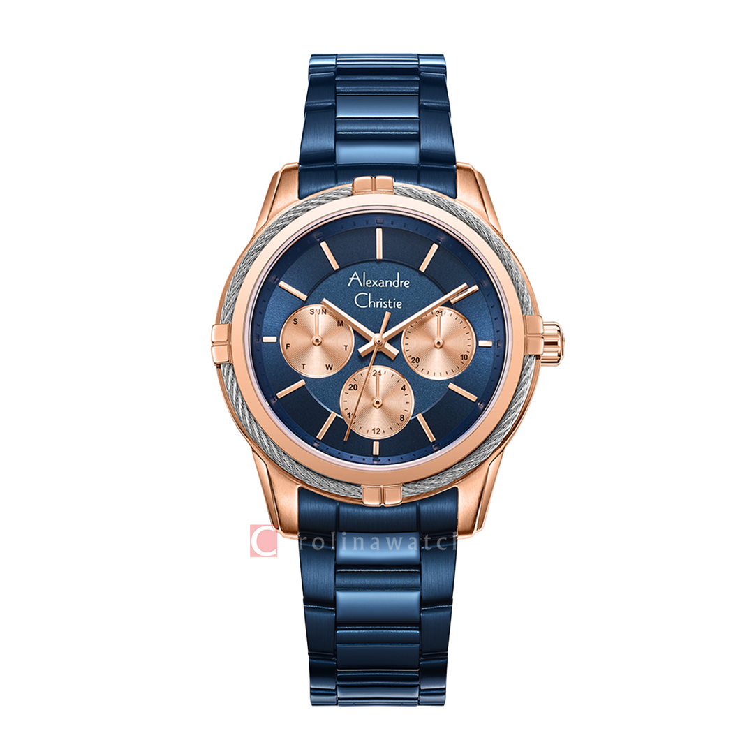 Jam Tangan Alexandre Christie Classic AC 2843 BFBURBU Women Dual Tone Dial Blue Stainless Steel Strap