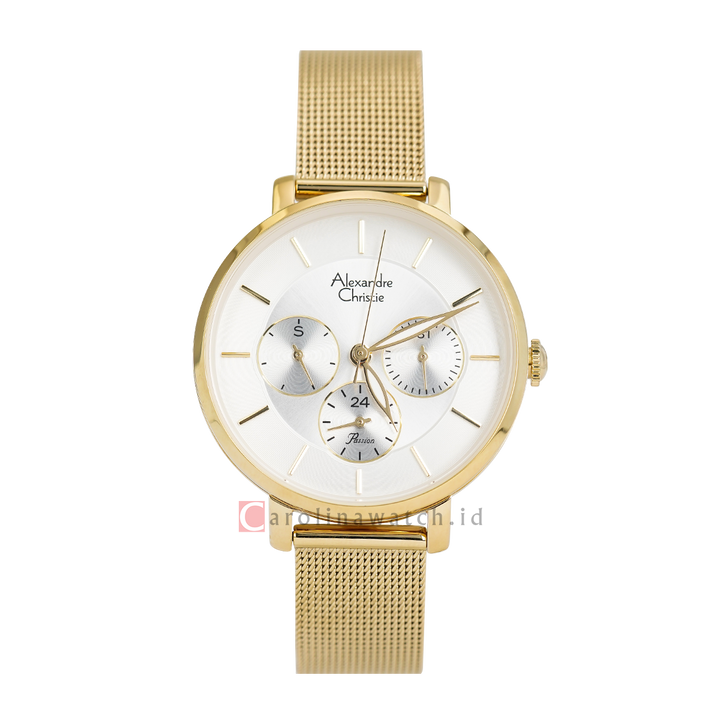 Jam Tangan Alexandre Christie Passion AC 2870 BFBGPSL Women Silver Dial Gold Mesh Stainless Steel Strap