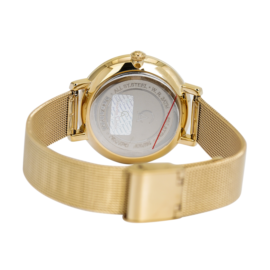 Jam Tangan Alexandre Christie Passion AC 2870 BFBGPSL Women Silver Dial Gold Mesh Stainless Steel Strap