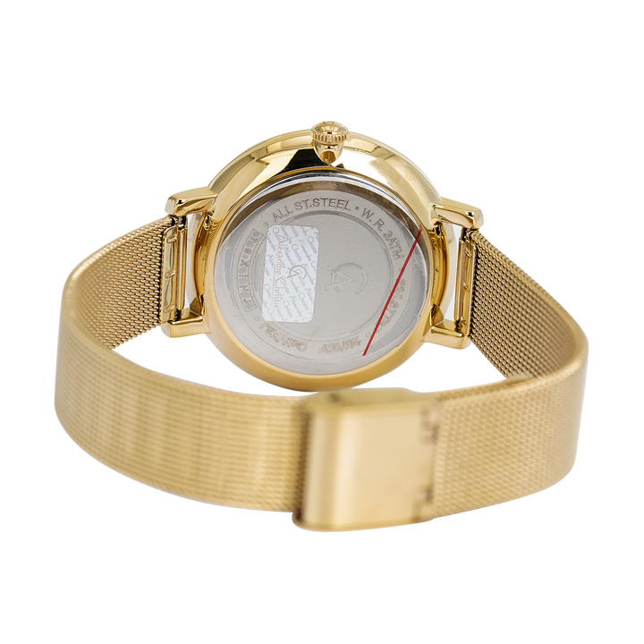 Jam Tangan Alexandre Christie Passion AC 2870 BFBGPSL Women Silver Dial Gold Mesh Stainless Steel Strap