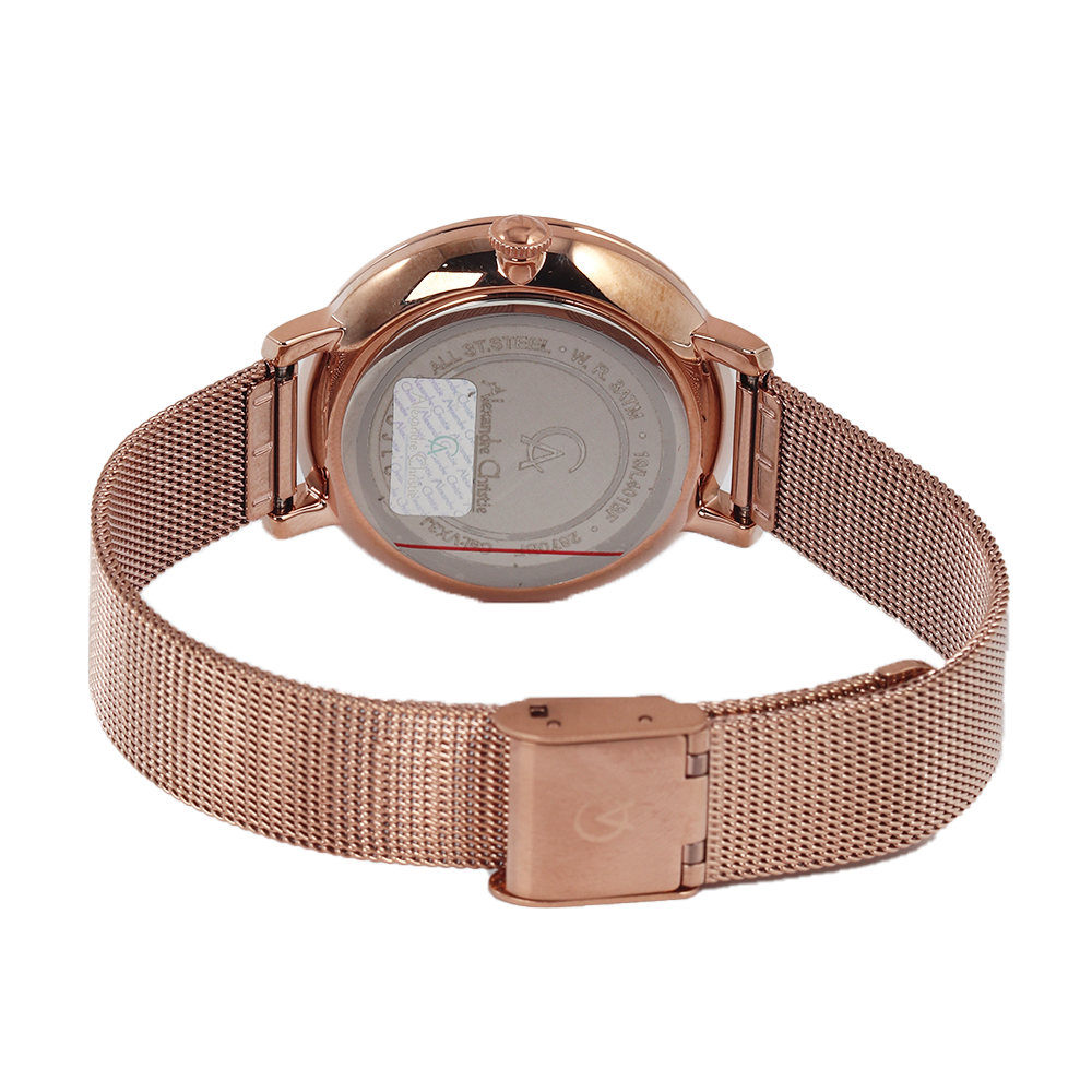 Jam Tangan Alexandre Christie Passion AC 2870 BFBRGBA Women Black Dial Rose Gold Mesh Stainless Steel Strap