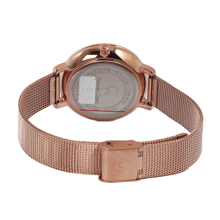 Jam Tangan Alexandre Christie Passion AC 2870 BFBRGBA Women Black Dial Rose Gold Mesh Stainless Steel Strap