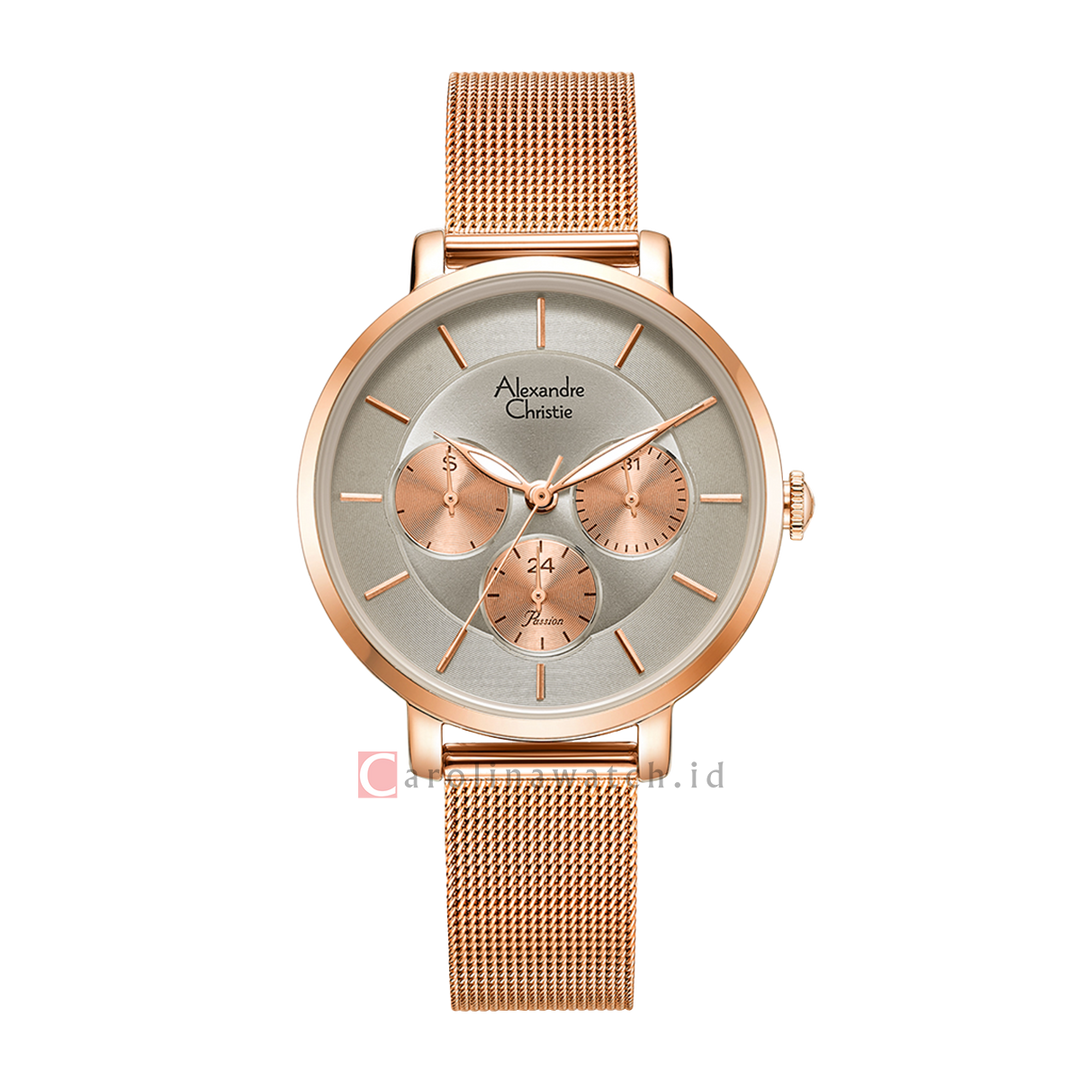 Jam Tangan Alexandre Christie Passion AC 2870 BFBRGGR Women Grey Dial Rose Gold Mesh Stainless Steel Strap