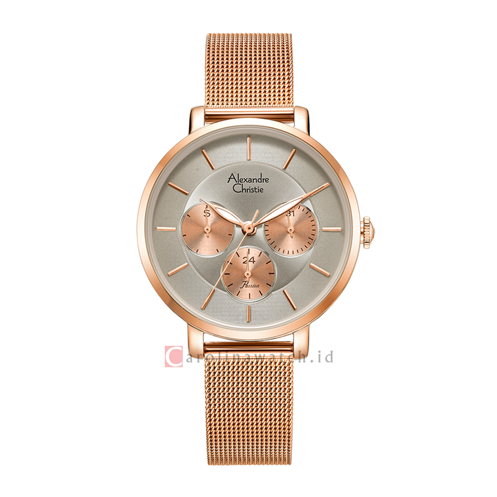 Jam Tangan Alexandre Christie Passion AC 2870 BFBRGGR Women Grey Dial Rose Gold Mesh Stainless Steel Strap