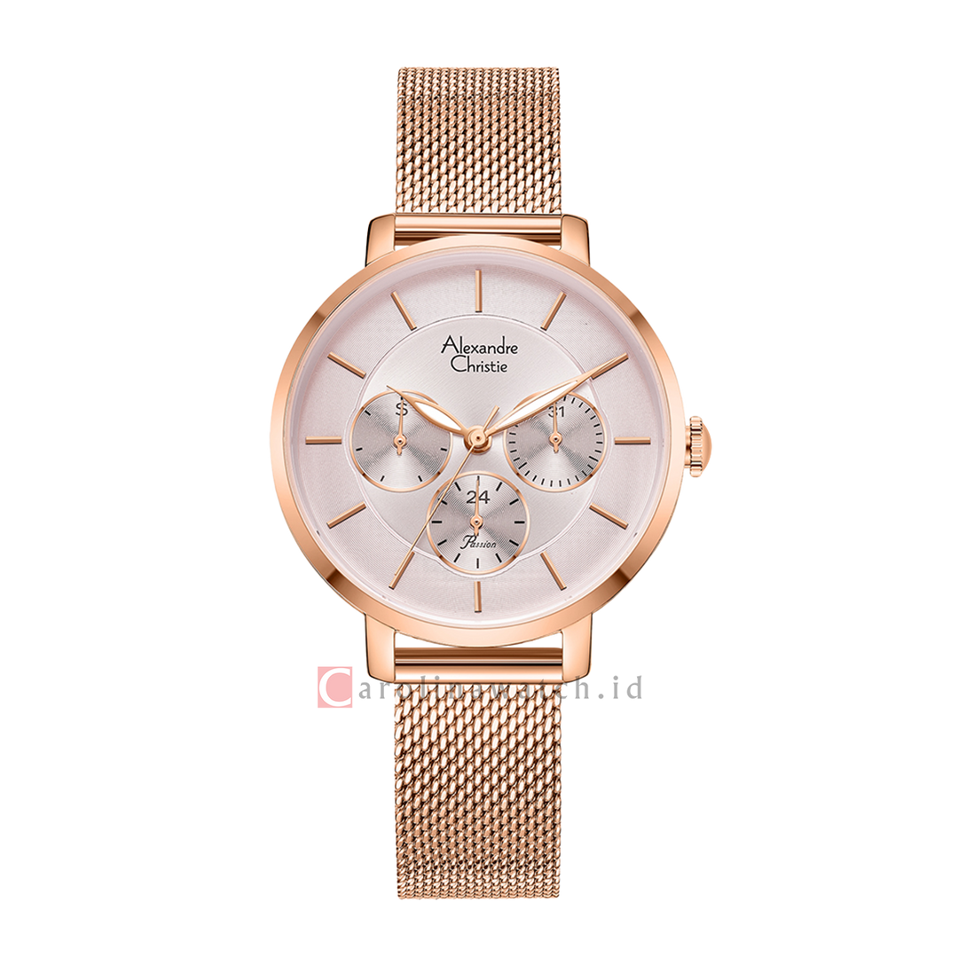 Jam Tangan Alexandre Christie Passion AC 2870 BFBRGPN Women Pink Dial Rose Gold Mesh Stainless Steel Strap