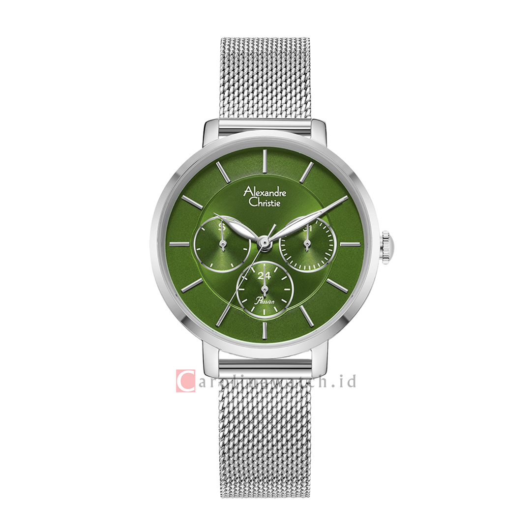 Jam Tangan Alexandre Christie Passion AC 2870 BFBSSGN Women Green Dial Mesh Stainless Steel Strap