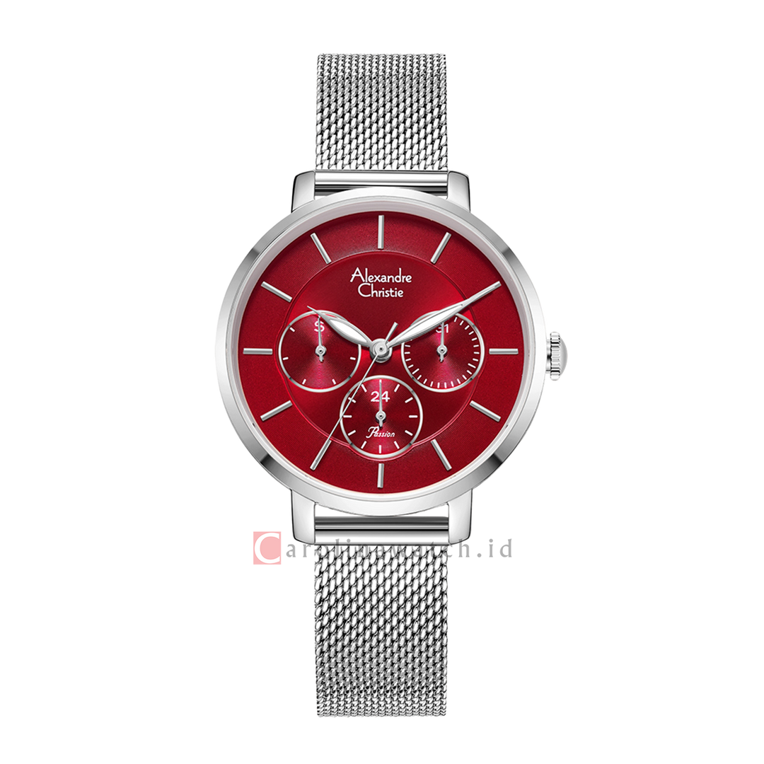 Jam Tangan Alexandre Christie Passion AC 2870 BFBSSRE Women Red Dial Mesh Stainless Steel Strap