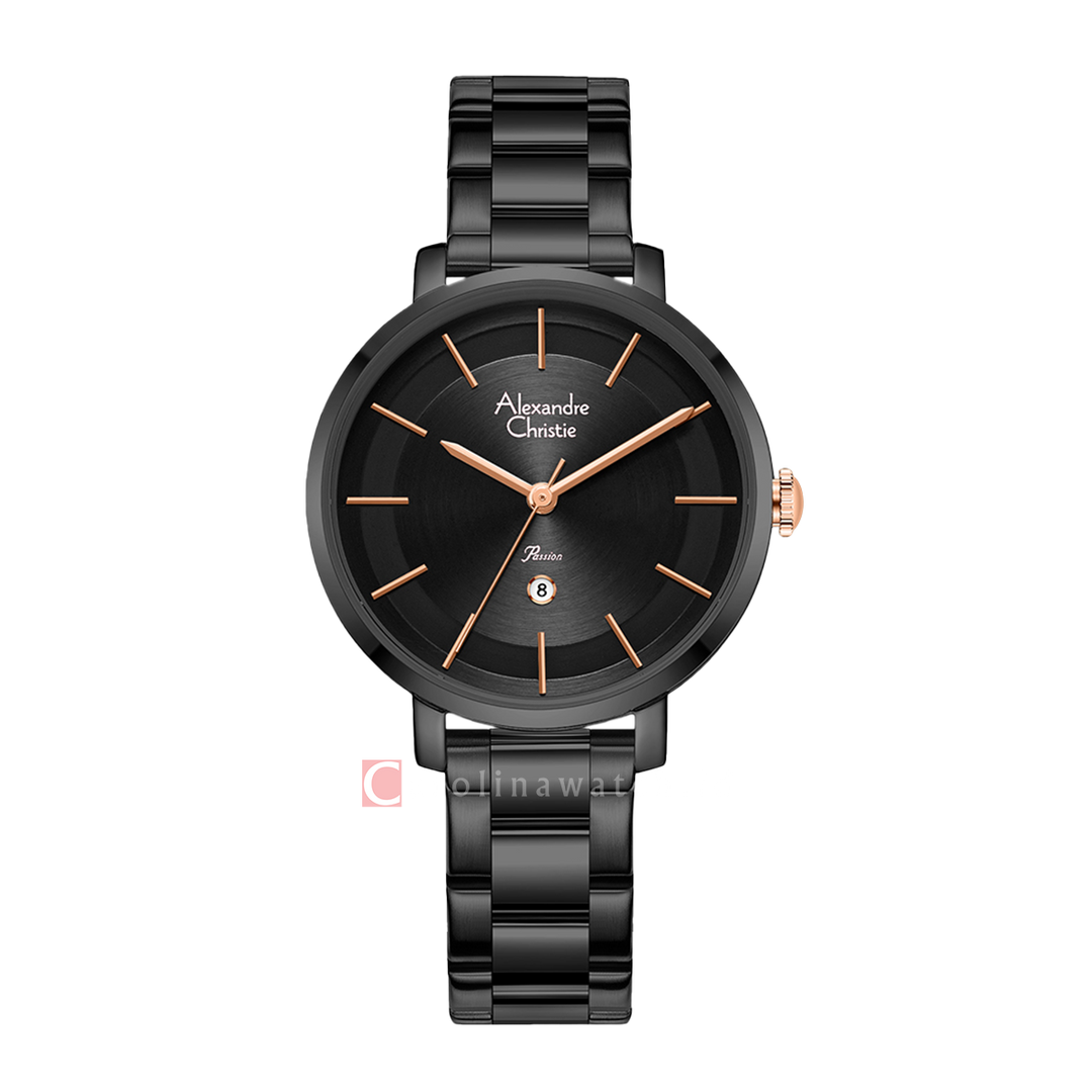 Jam Tangan Alexandre Christie Passion AC 2870 LDBIPBARG Women Black Dial Black Stainless Steel Strap