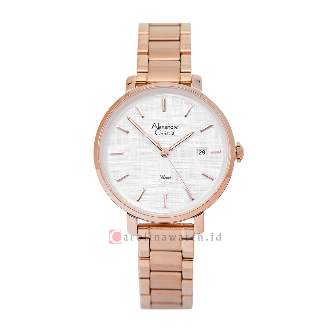 Jam Tangan Alexandre Christie Passion AC 2870 LDBRGSL1 Women Silver White Dial Rose Gold Stainless Steel Strap