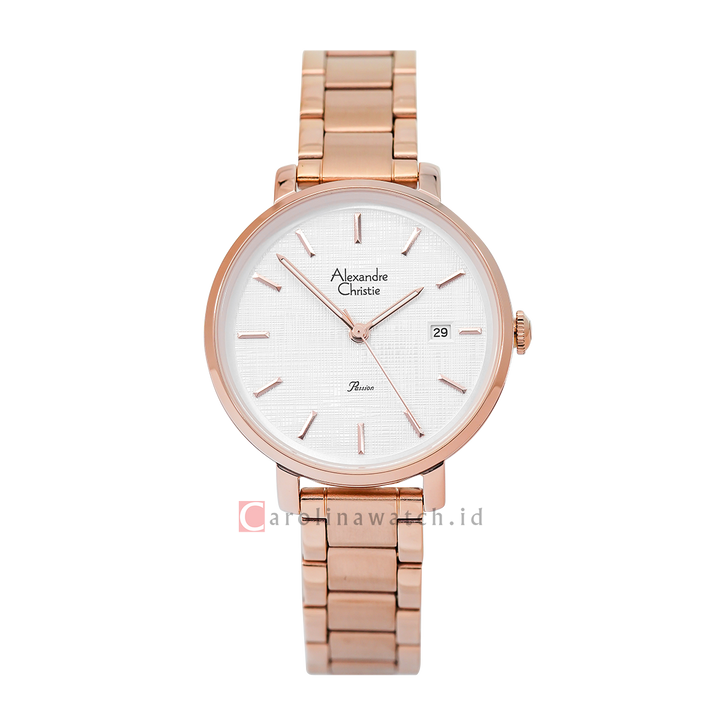 Jam Tangan Alexandre Christie Passion AC 2870 LDBRGSL1 Women Silver White Dial Rose Gold Stainless Steel Strap