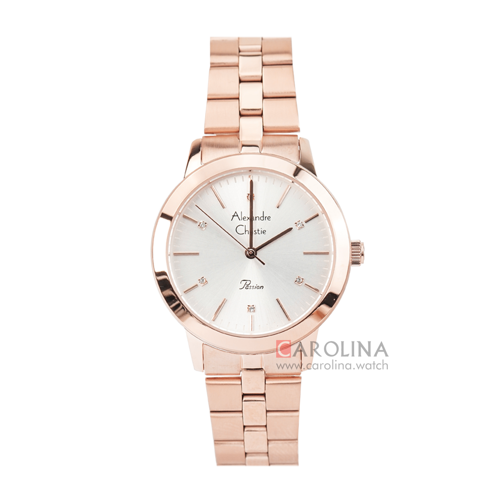 Jam Tangan Alexandre Christie Passion AC 2897 LHBRGSL Women Silver Dial Rose Gold Stainless Steel Strap