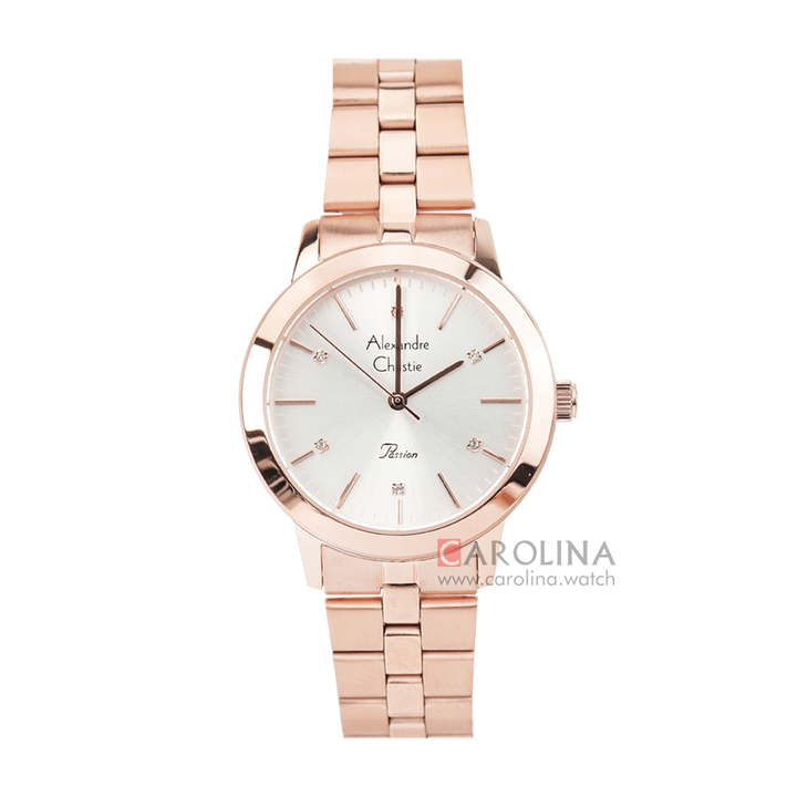 Jam Tangan Alexandre Christie Passion AC 2897 LHBRGSL Women Silver Dial Rose Gold Stainless Steel Strap