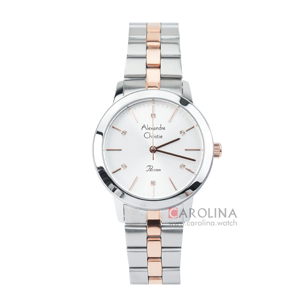 Jam Tangan Alexandre Christie Passion AC 2897 LHBTRSL Women Silver Dial Dual Tone Stainless Steel Strap