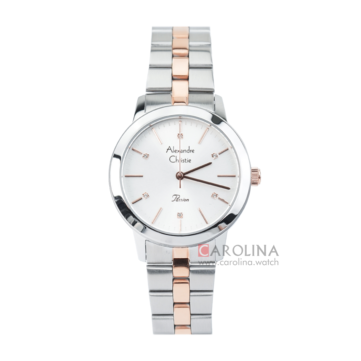 Jam Tangan Alexandre Christie Passion AC 2897 LHBTRSL Women Silver Dial Dual Tone Stainless Steel Strap