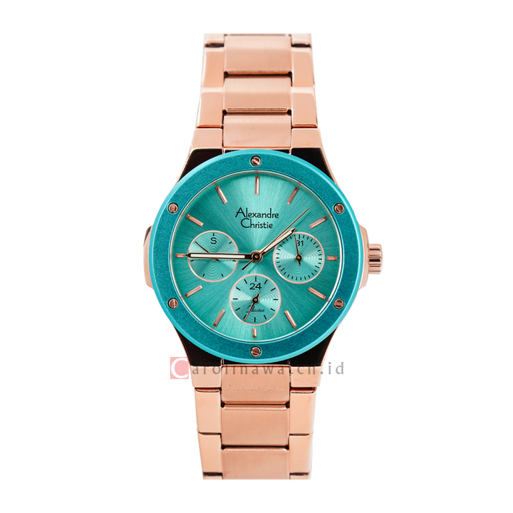 Jam Tangan Alexandre Christie Passion AC 2913 BFBRGBU Women Green Dial Rose Gold Stainless Steel Strap