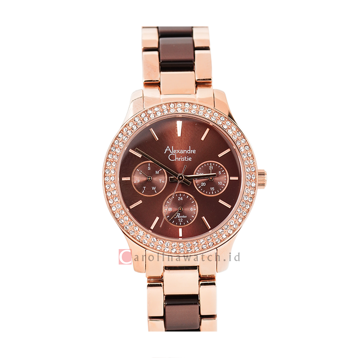 Jam Tangan Alexandre Christie Passion AC 2914 BFBRGBO Women Brown Dial Dual Tone Stainless Steel Strap