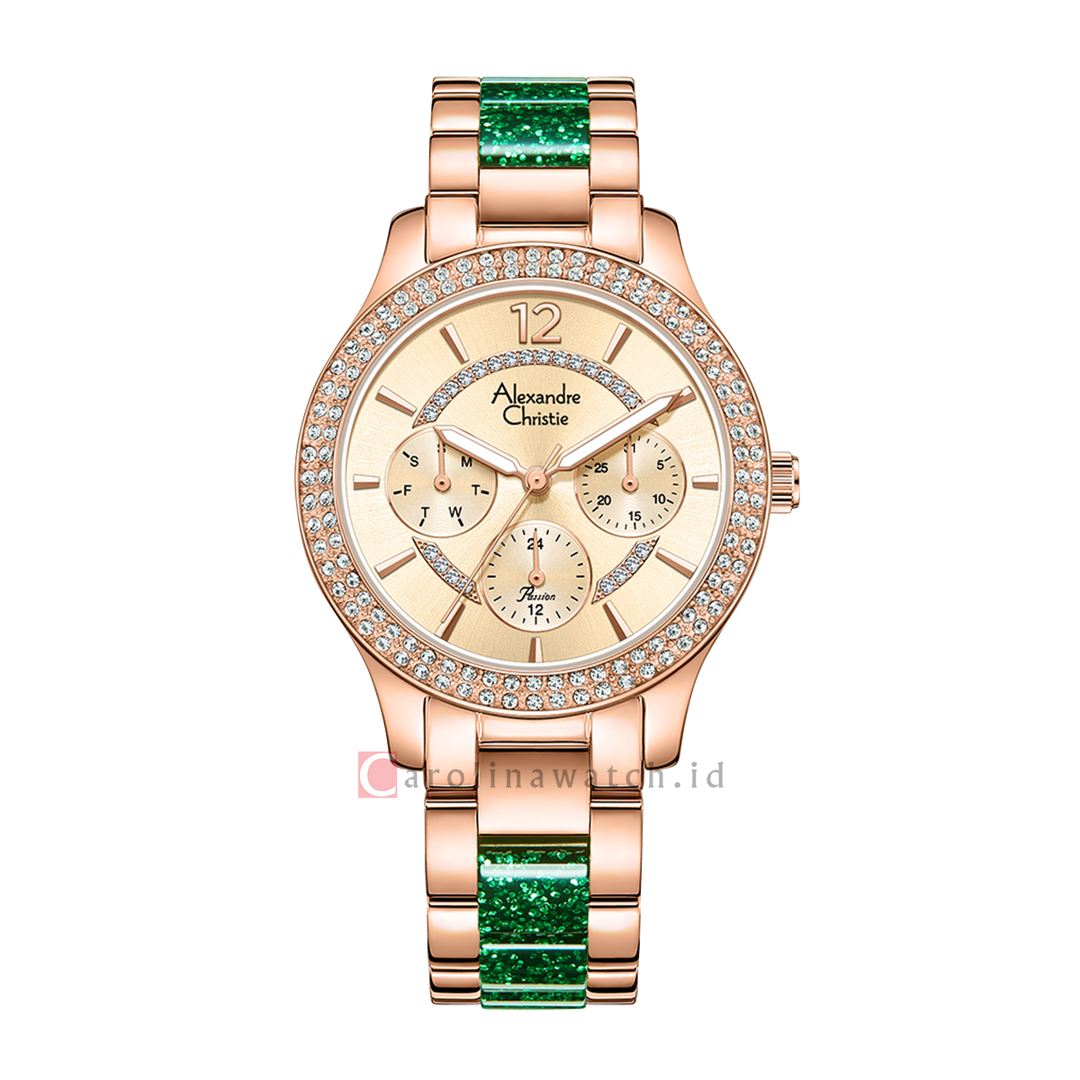 Jam Tangan Alexandre Christie Multifunction AC 2914 BFBRGLNGN Women Gold Dial Dual Tone Stainless Steel Strap