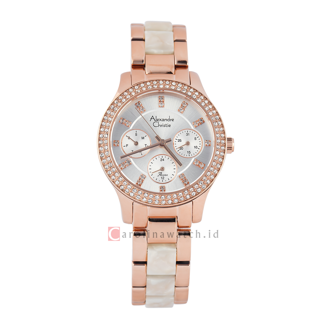 Jam Tangan Alexandre Christie Multifunction AC 2914 BFBRGSLDR Women Silver Dial Dual Tone Stainless Steel Strap