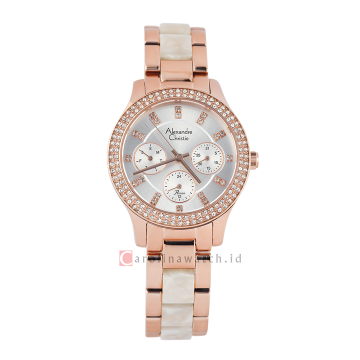 Jam Tangan Alexandre Christie Multifunction AC 2914 BFBRGSLDR Women Silver Dial Dual Tone Stainless Steel Strap