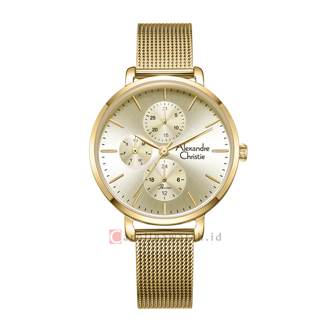 Jam Tangan Alexandre Christie Passion AC 2916 BFBGPIV Women Grey Dial Gold Mesh Stainless Steel Strap