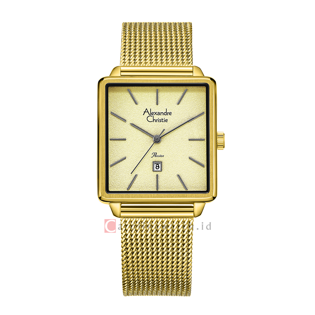 Jam Tangan Alexandre Christie AC 2922 LDBGPIV Women Analog Dial Gold Mesh Stainless Steel Strap