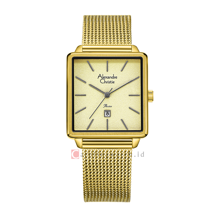 Jam Tangan Alexandre Christie AC 2922 LDBGPIV Women Analog Dial Gold Mesh Stainless Steel Strap