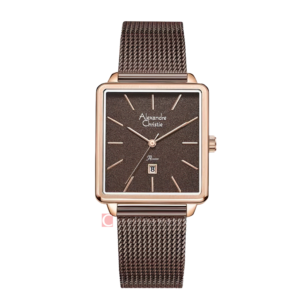 Jam Tangan Alexandre Christie Passion AC 2922 LDBROBO Women Analog Dial Brown Mesh Stainless Steel Strap