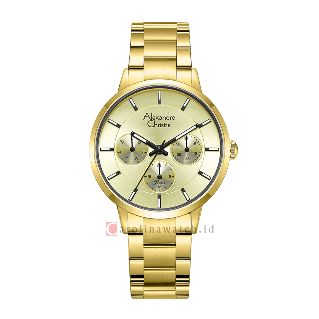 Jam Tangan Alexandre Christie Passion AC 2927 BFBGPIV Women Ivory Dial Gold Stainless Steel Strap