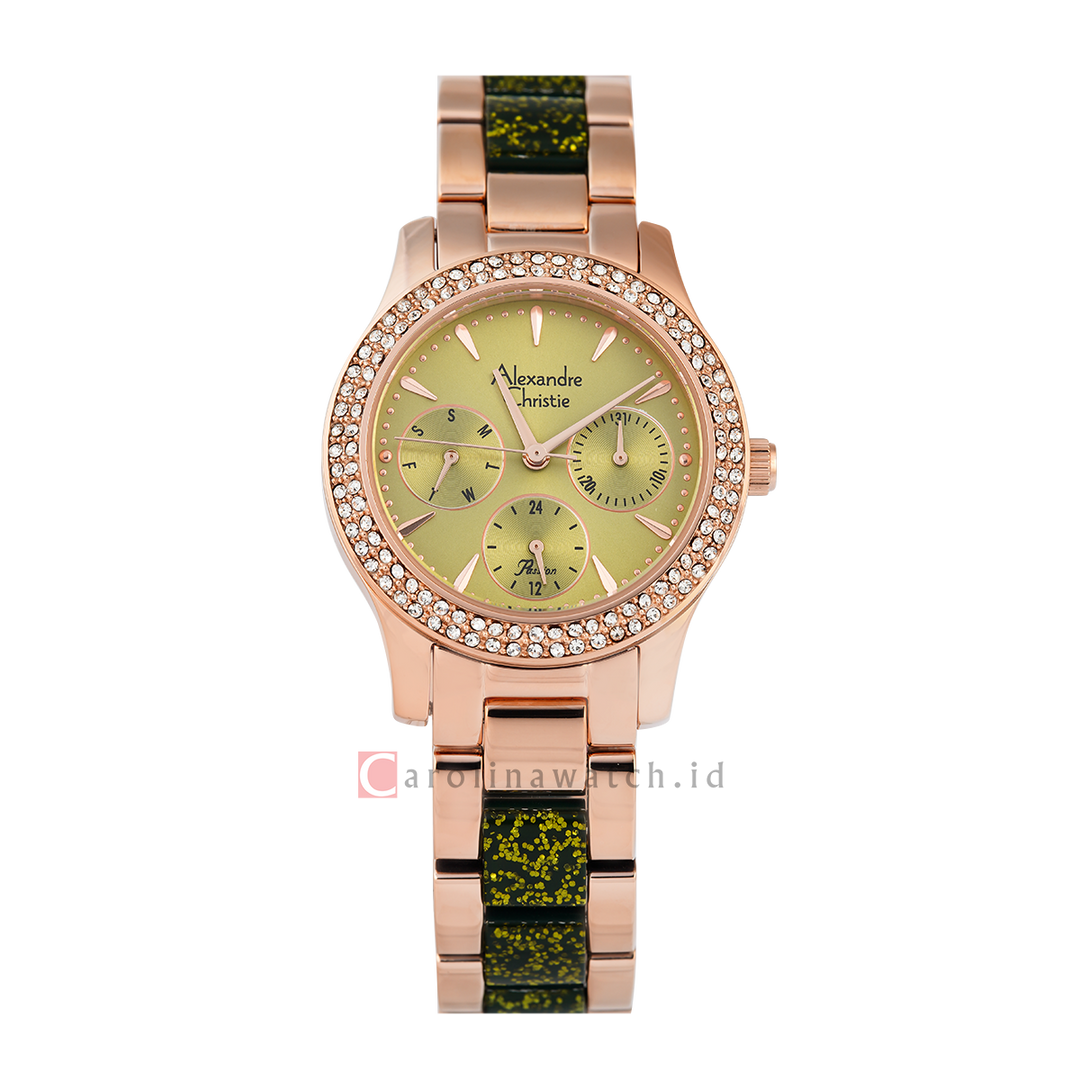 Jam Tangan Alexandre Christie Passion AC 2932 BFBRGGNGN Women Green Dial Rose Gold Dual Tone Stainless Steel Strap