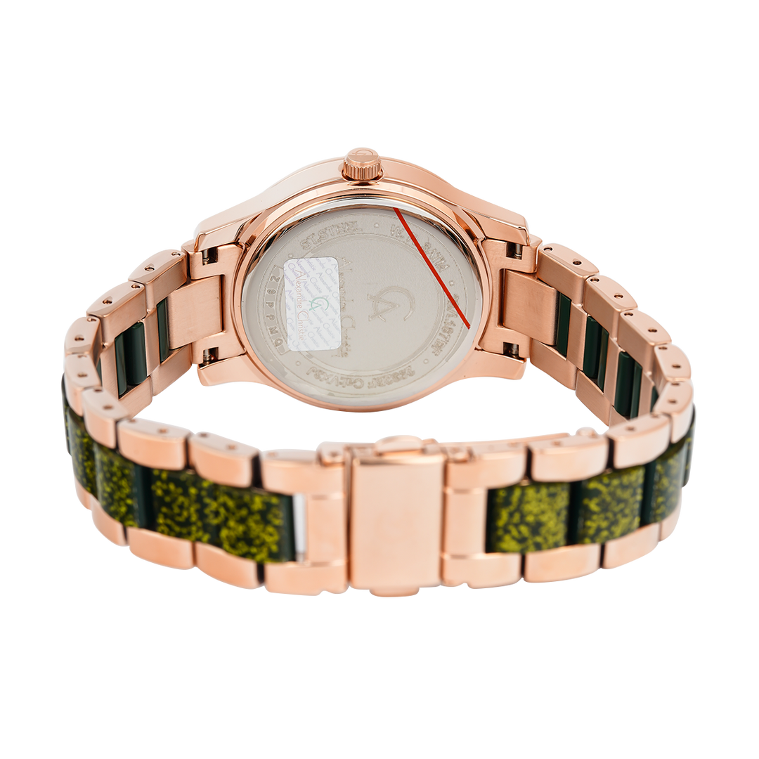 Jam Tangan Alexandre Christie Passion AC 2932 BFBRGGNGN Women Green Dial Rose Gold Dual Tone Stainless Steel Strap