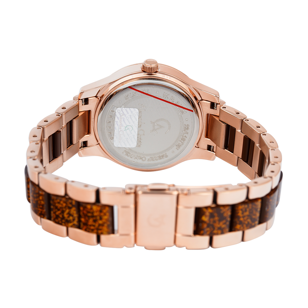 Jam Tangan Alexandre Christie Passion AC 2932 BFBRGLNBO Women Gold Dial Rose Gold Dual Tone Stainless Steel Strap