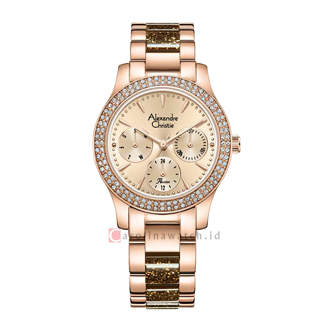 Jam Tangan Alexandre Christie Passion AC 2932 BFBRGLNBO Women Gold Dial Rose Gold Dual Tone Stainless Steel Strap